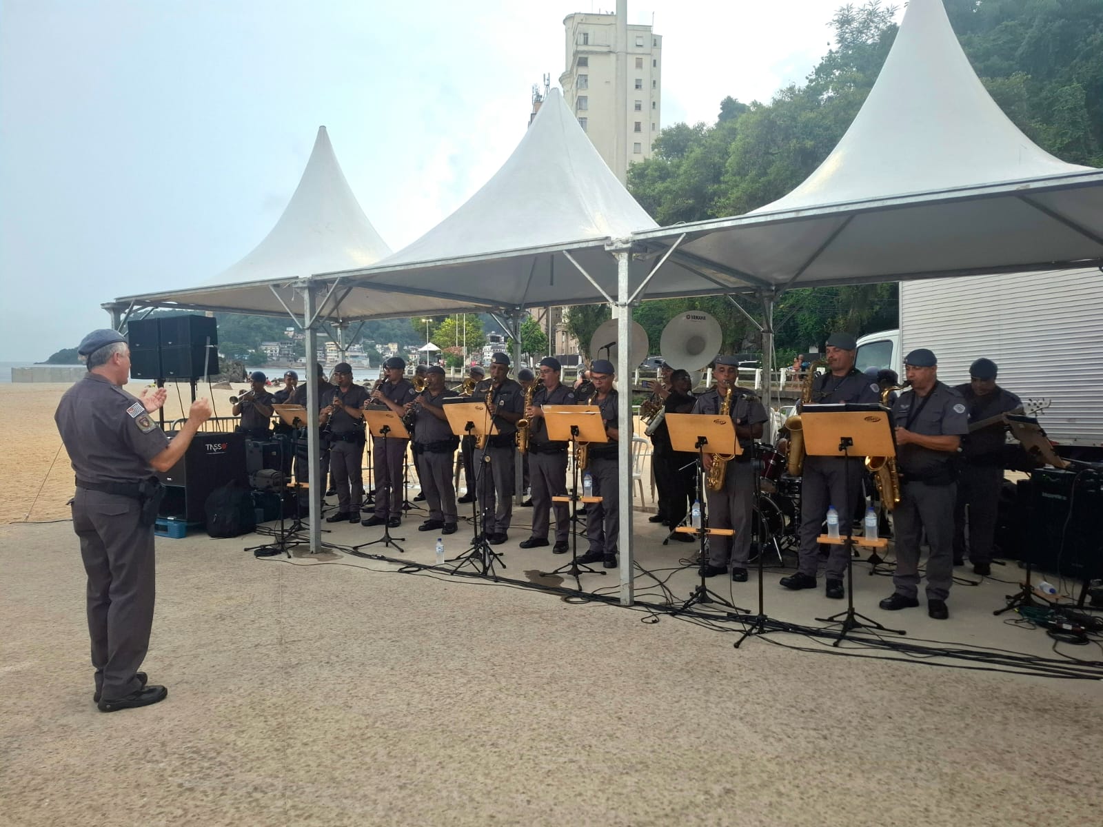 Bandas do Corpo Musical da PM e de Santos realizam apresentação em comemoração ao aniversário de São Vicente