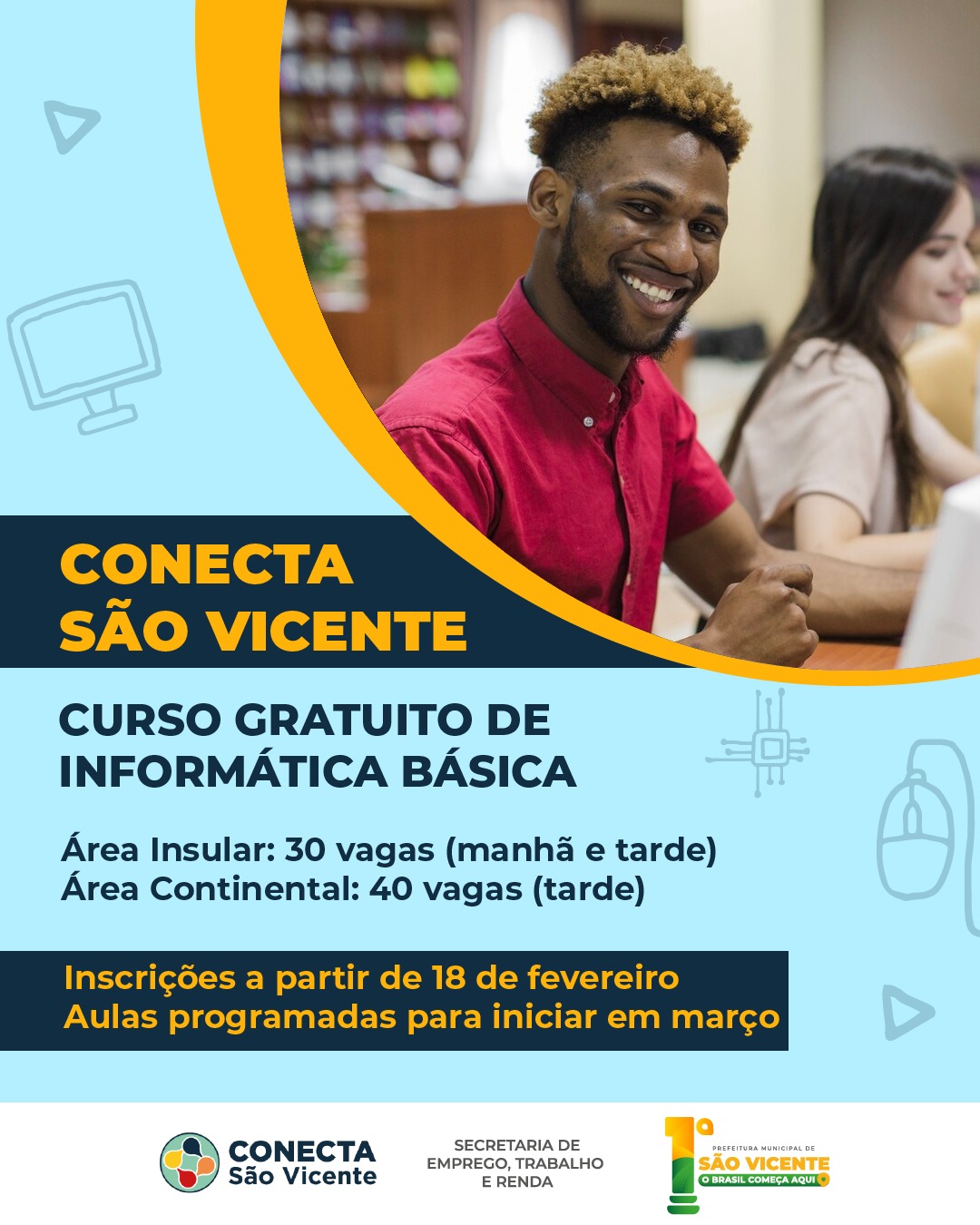 Conecta São Vicente abre 70 vagas gratuitas para curso de informática básica