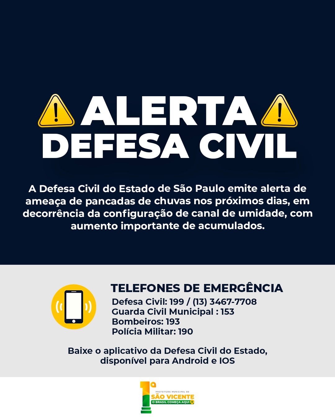 Defesa Civil emite alerta para possível temporal na Baixada Santista nos próximos dias