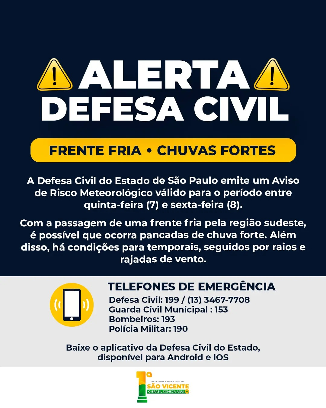Defesa Civil emite alerta para possível temporal na Baixada Santista nos próximos dias