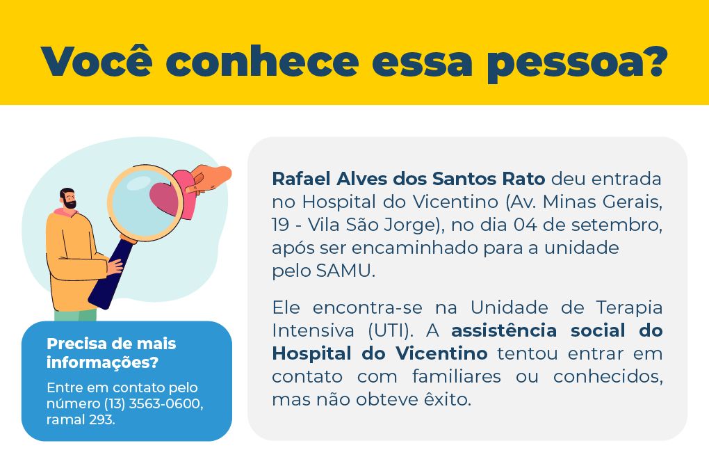 Hospital do Vicentino procura familiares de paciente