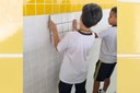 Reforma de escola se transforma em aula prática de matemática em escola da Área Continental Reforma de escola se transforma em aula prática de matemática em escola da Área Continental