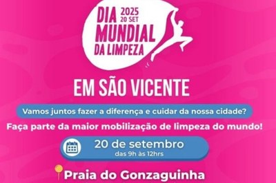 São Vicente celebra Dia Mundial da Limpeza com limpeza na Praia do Gonzaguinha