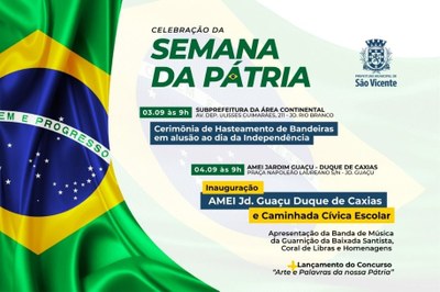 São Vicente lança programação especial em celebração à Semana da Pátria com inauguração de escola integral